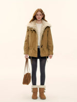 Faux Fur Collar Drawstring Loose Down Parka