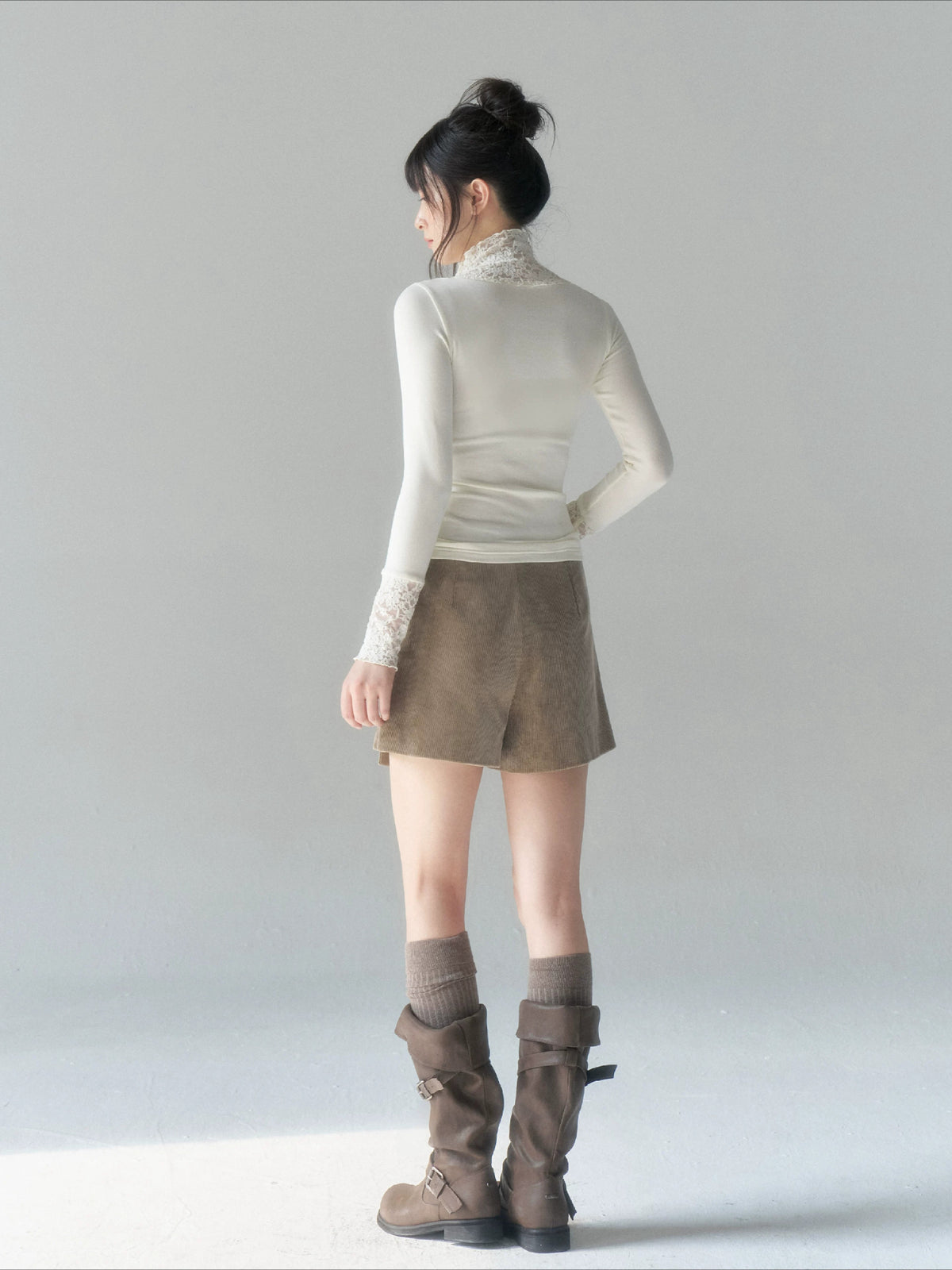 Oat Gray Corduroy Mini Skirt