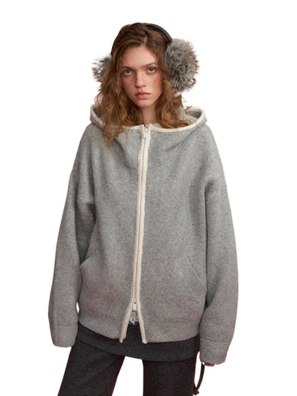 Contrast Trim Hooded Cardigan