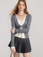 Layered V Neck Tie Knit Top