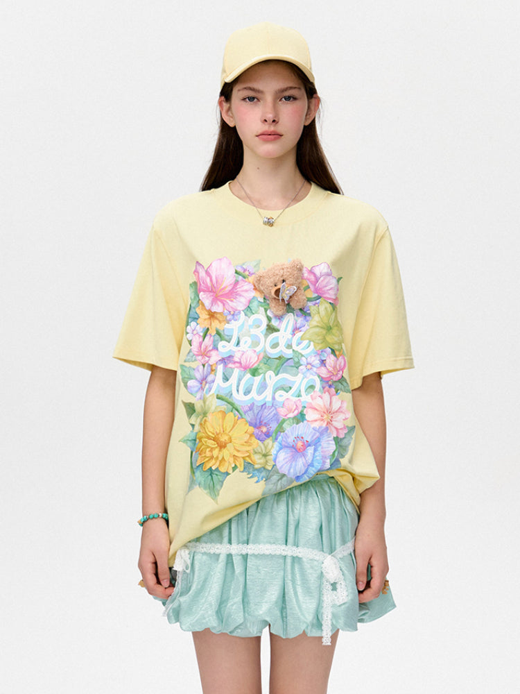 3D Butterfly Flower Crew Neck Cotton T-shirt