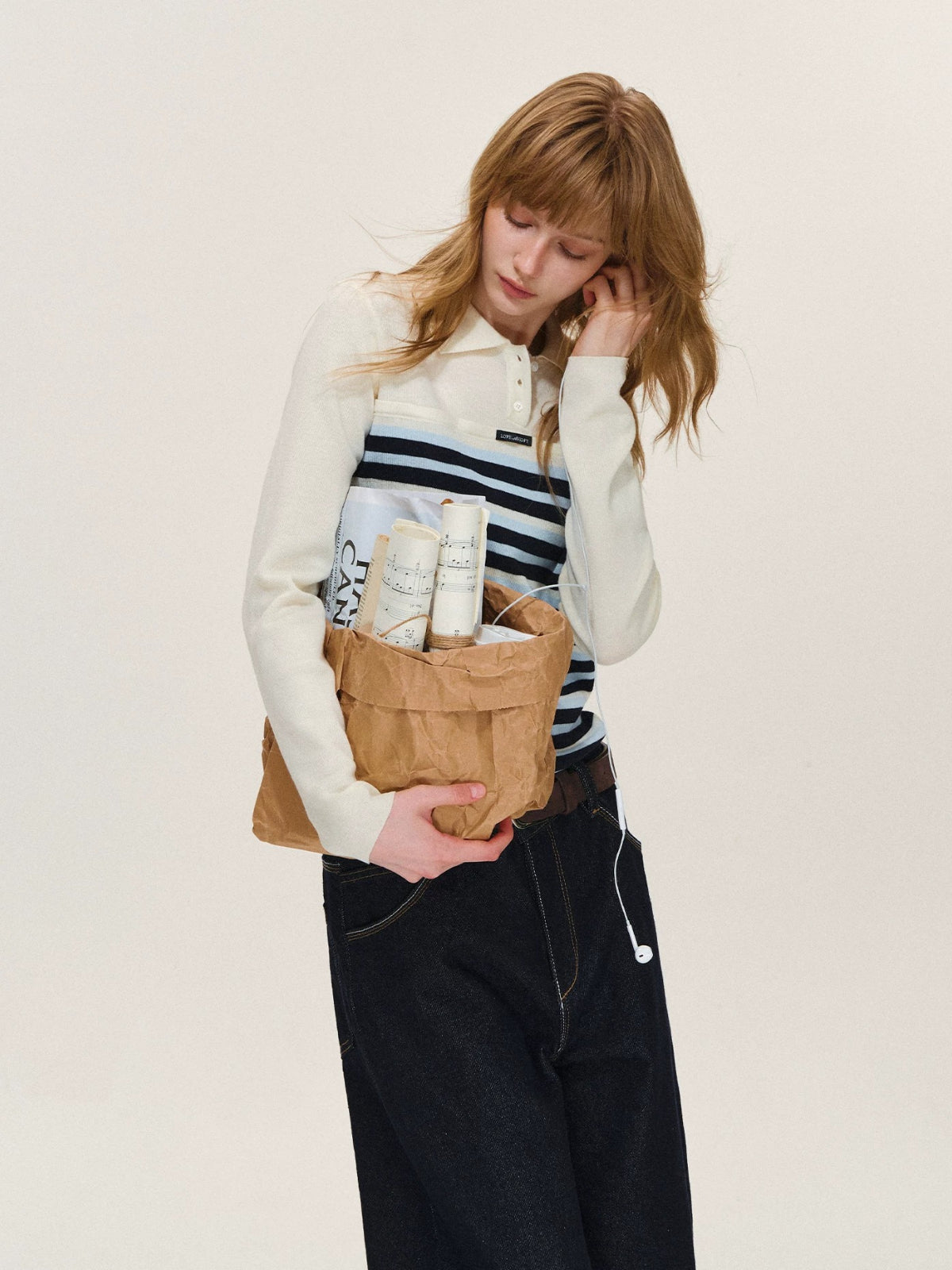 Layered Stripe Wool Blend Polo