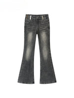 Color-Block Washed Flared Jeans