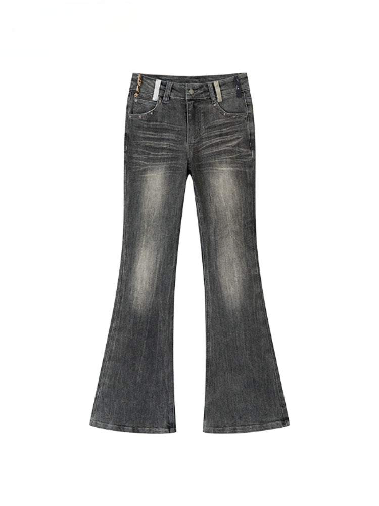 Color-Block Washed Flared Jeans