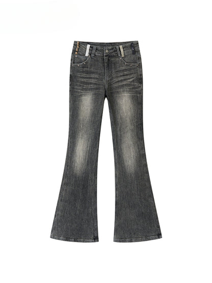 Color-Block Washed Flared Jeans
