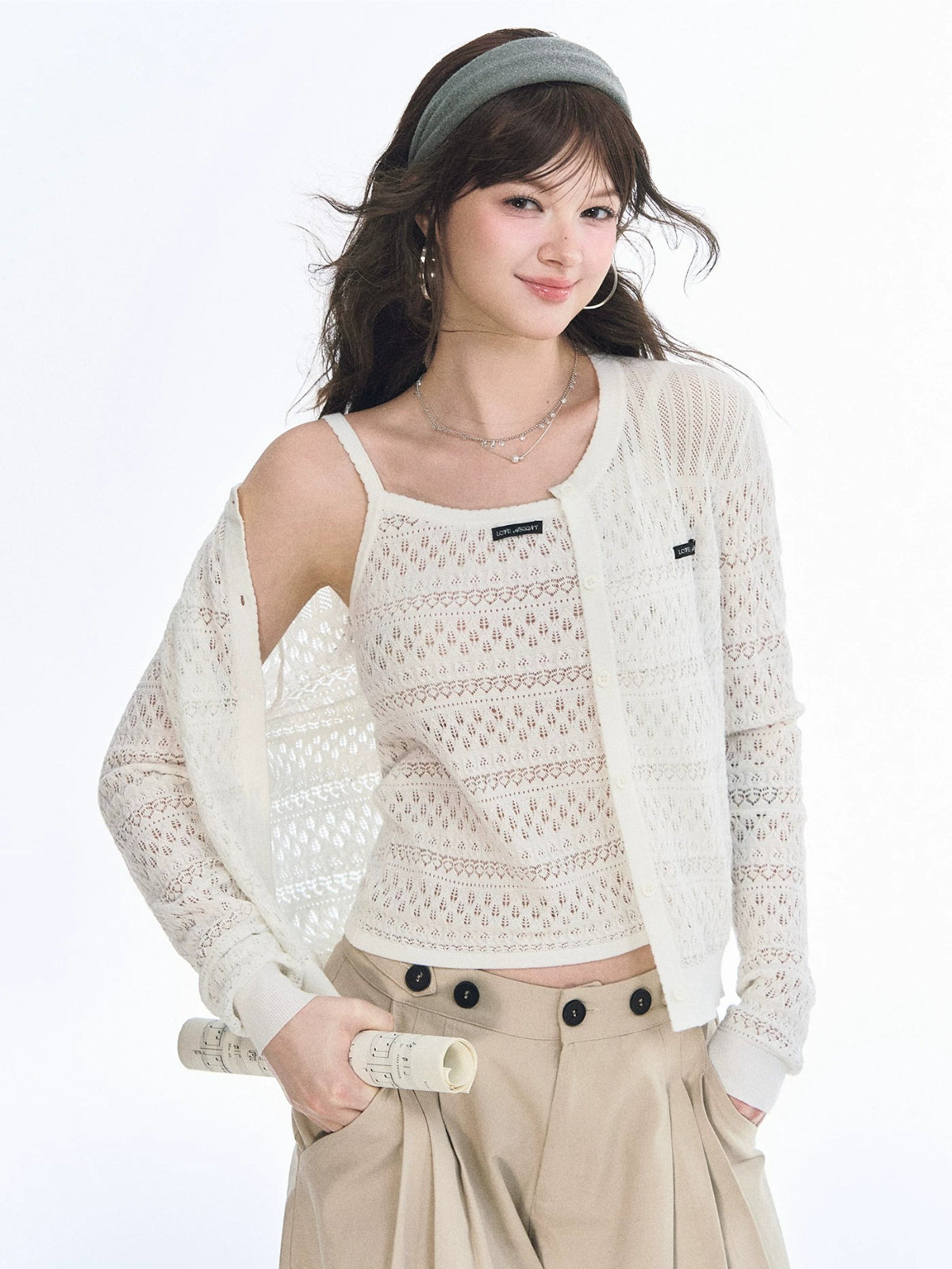 Lace Knit Cardigan &amp; Vest Set