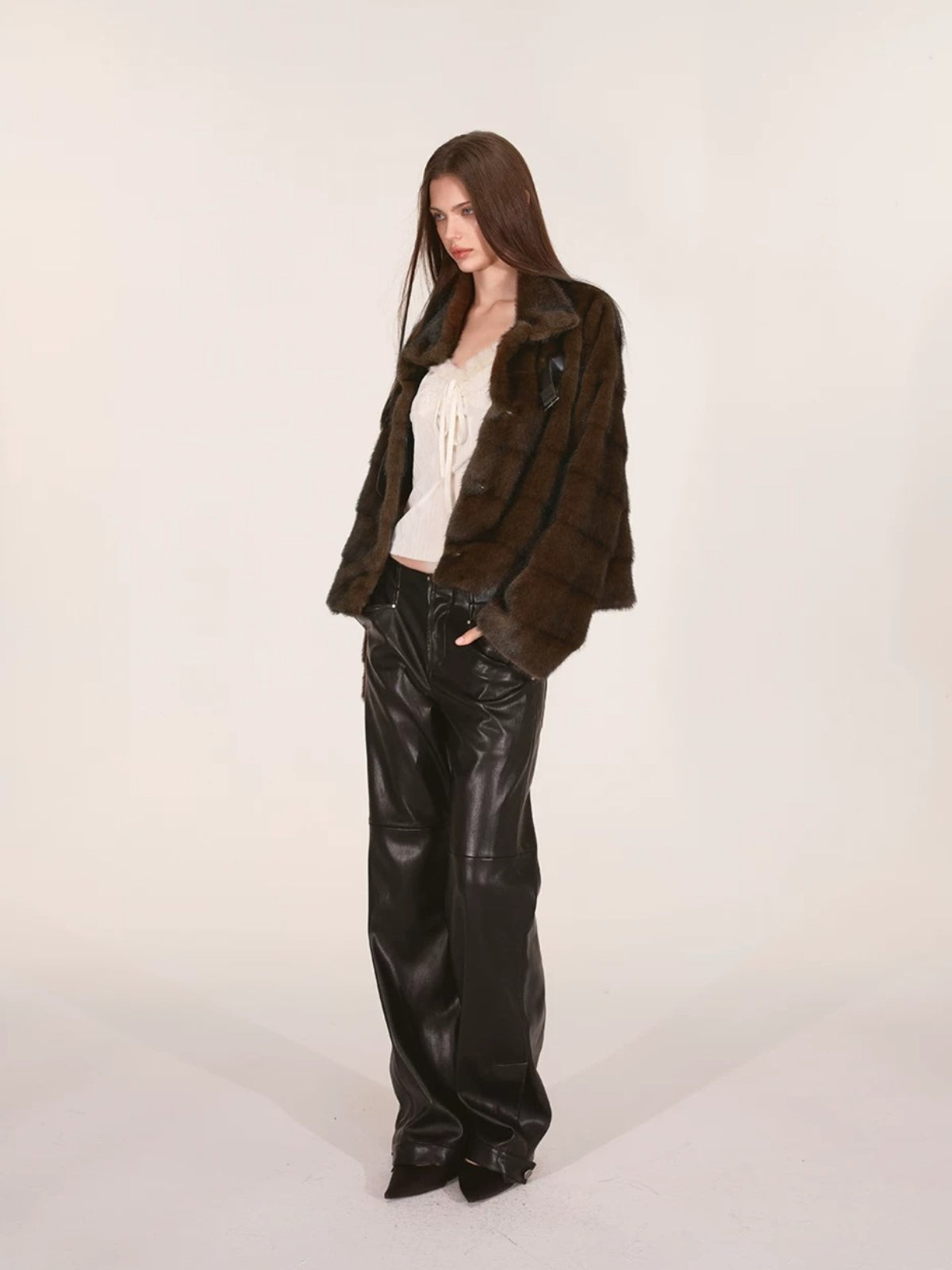 Paneled Faux Leather Wide-Leg Pants