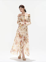 Floral Print Off Shoulder Chiffon Dress