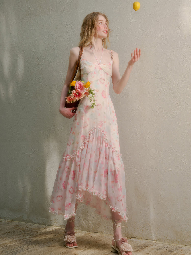 Flower-pattern Flowing Dress