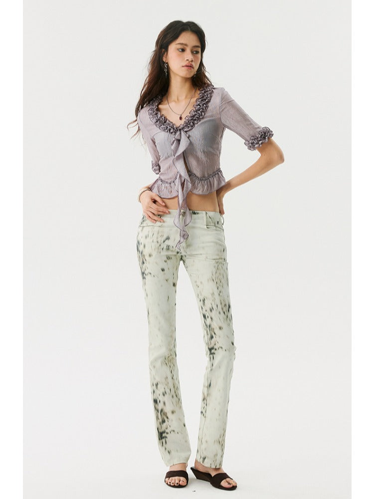Waterfall Leopard Low-Rise Straight Pants