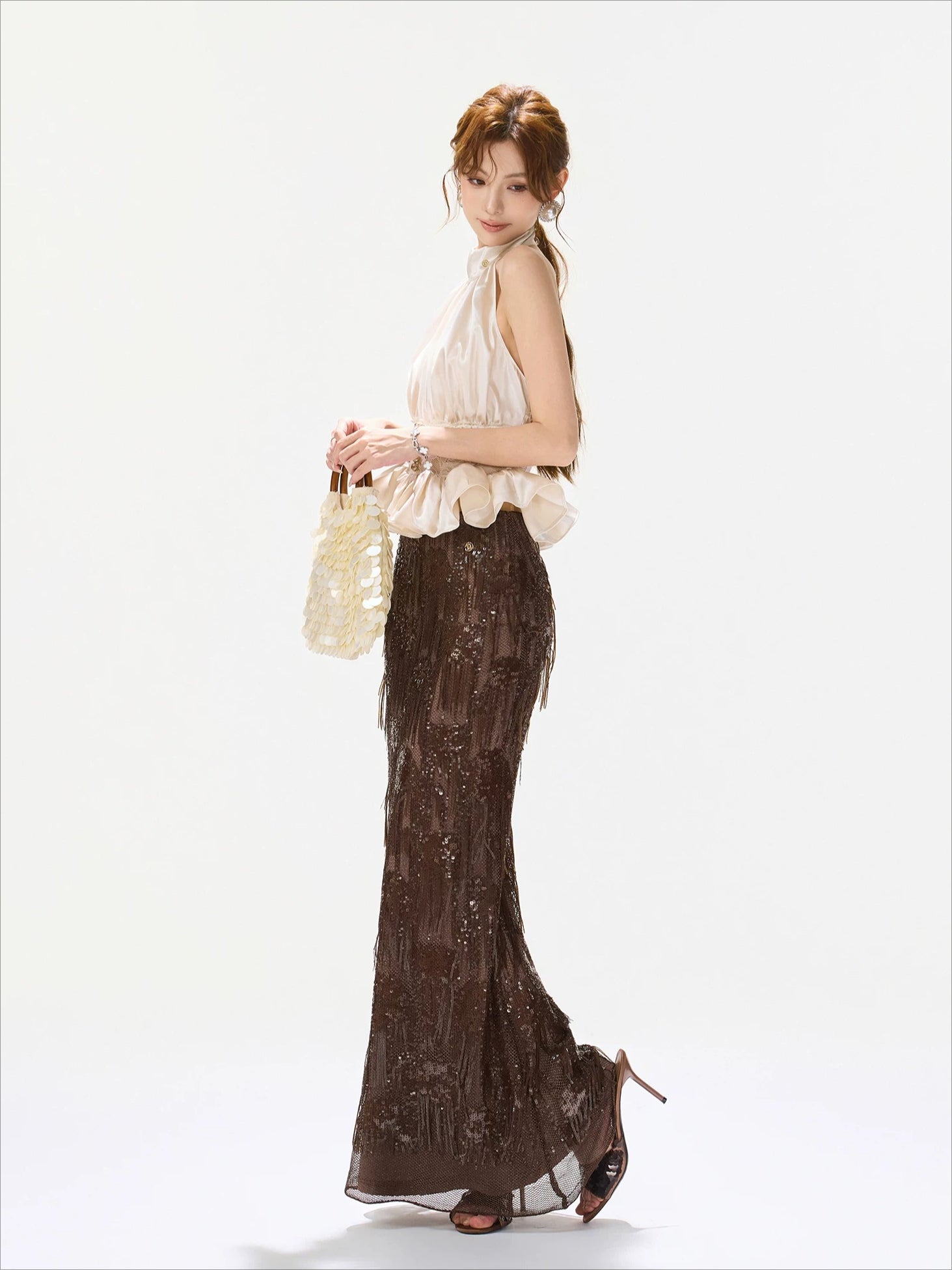 Brown Tassel Sequin Mermaid Skirt