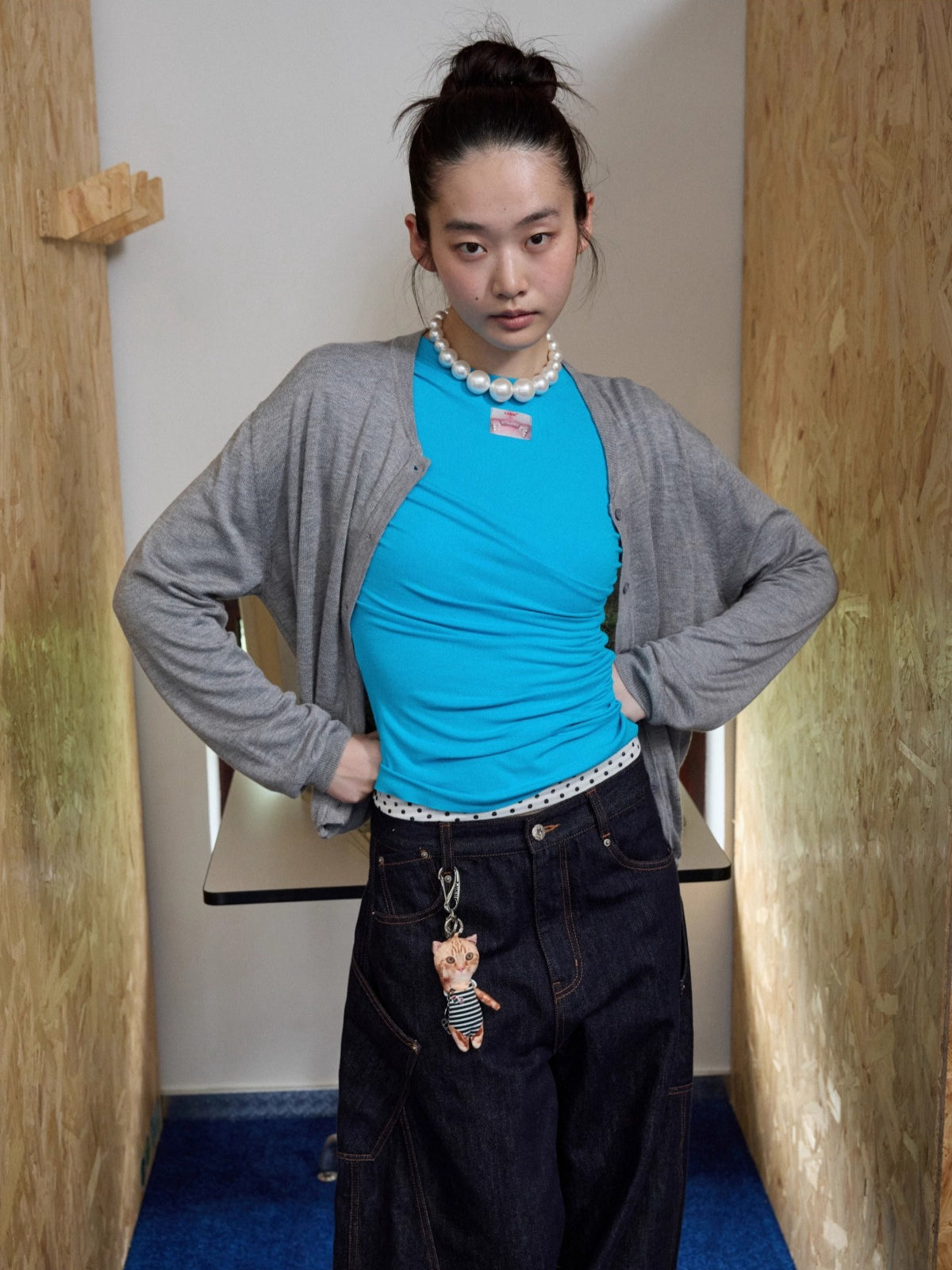 Solid Balloon Hem Wool Cardigan