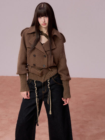 Wool-Blend Knit-Panel Jacket