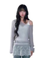 Asymmetric V-Neck Knit Top