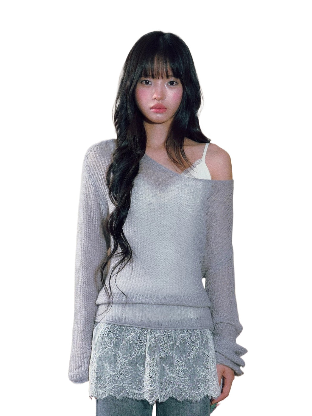 Asymmetric V-Neck Knit Top