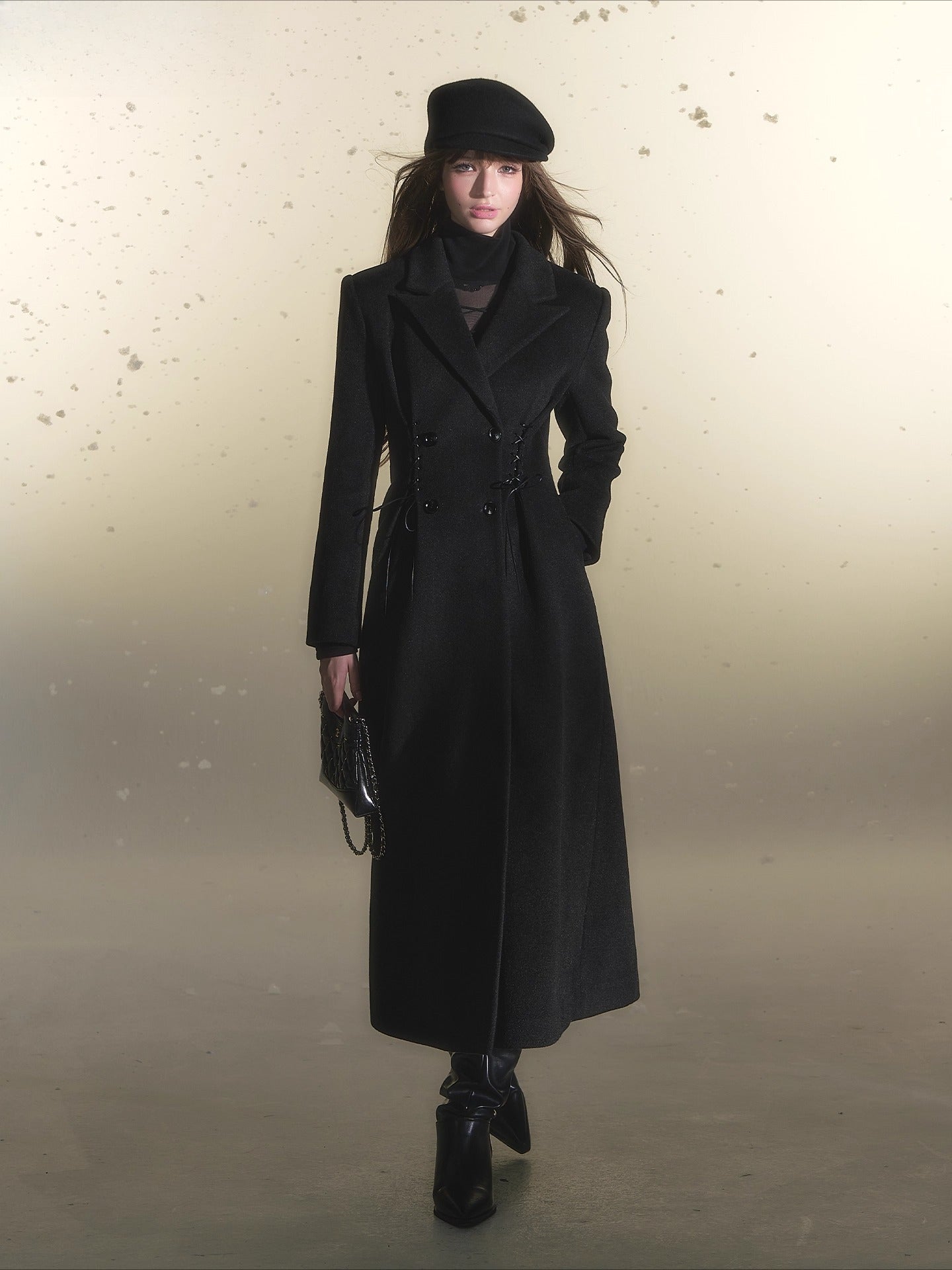 Waist-Tie Double-Breasted Wool Coat