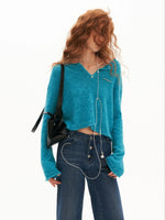 Mohair Open-Back Cropped Knit Sweater