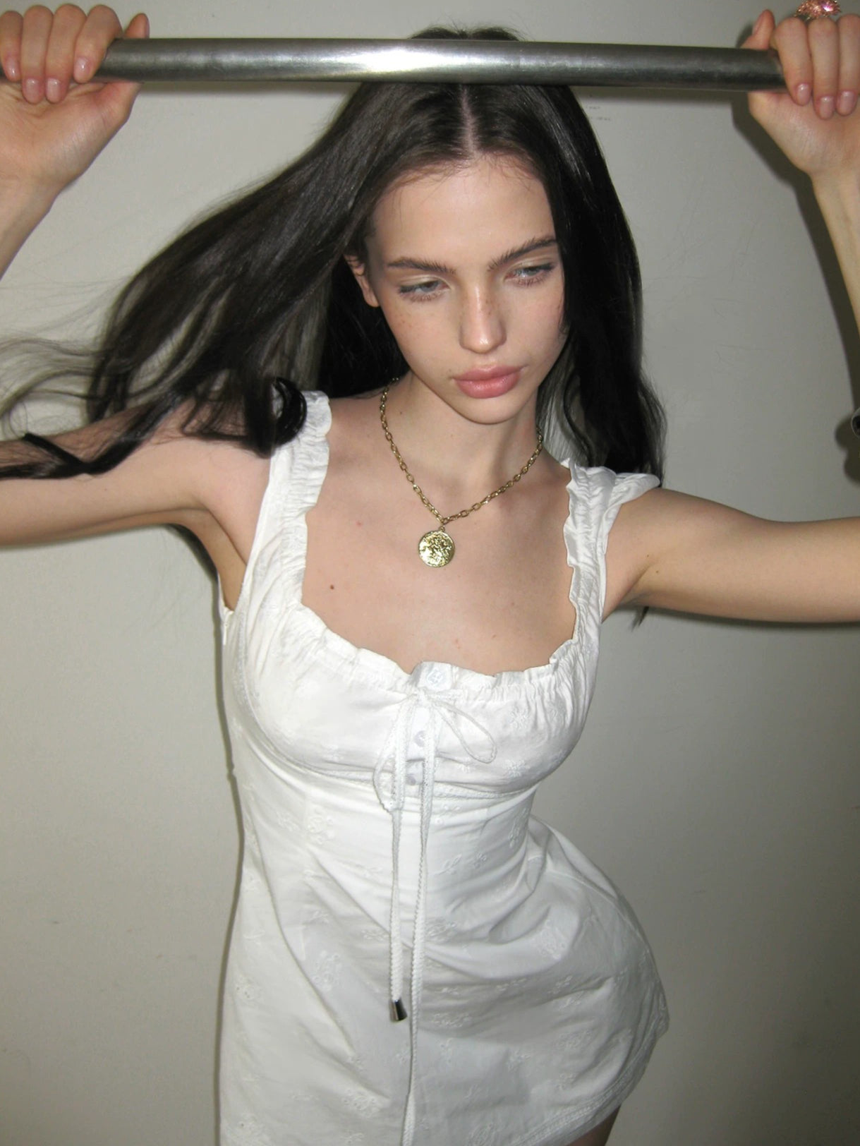 White Tie Square Neck Dress