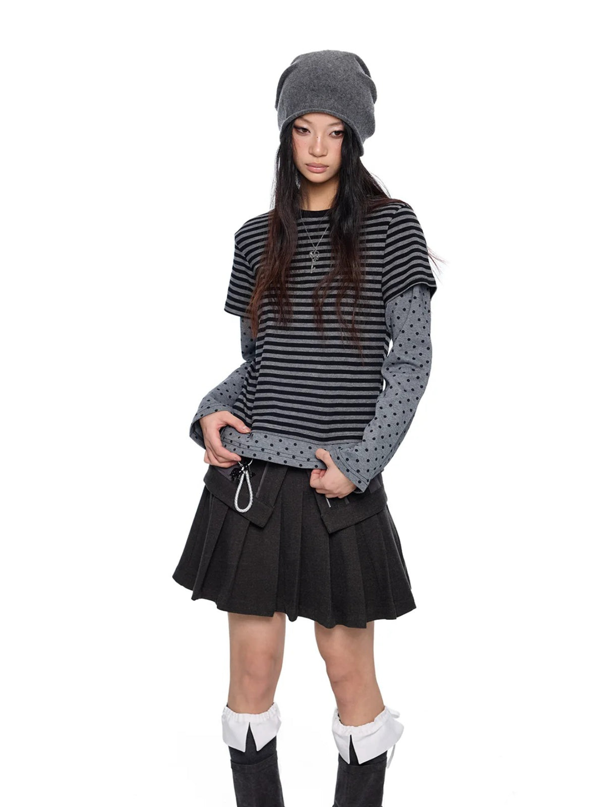 Polka Dot Striped Layered Top