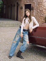 Distressed Low-Rise Wide-Leg Jeans