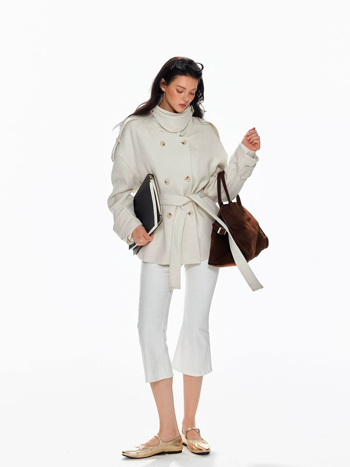 Wool Double Breasted Belted Short Coat