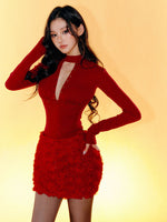 Rhinestone Slim-Fit Sequin V-Neck Hollow-Out Dress