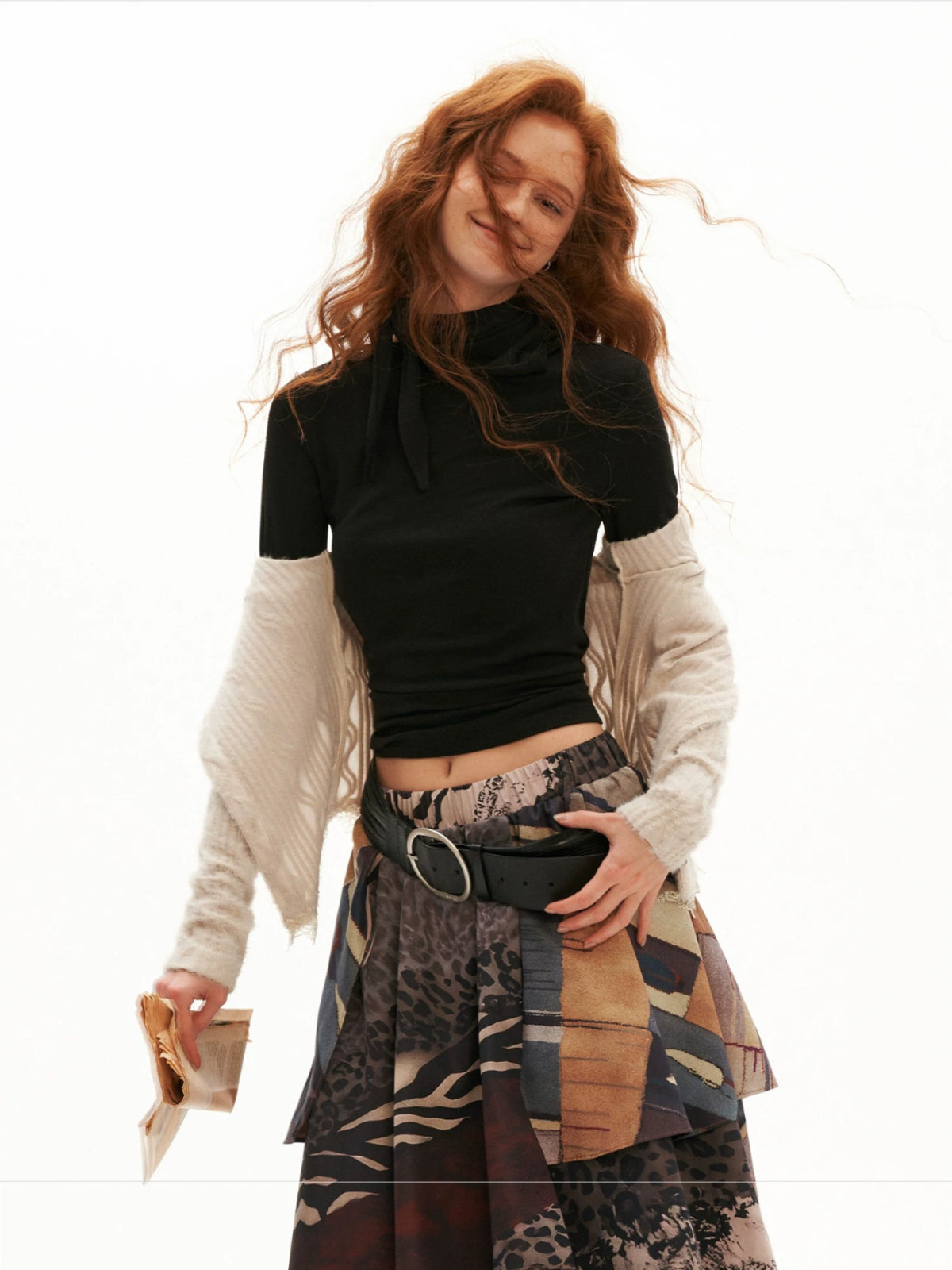 Soft Tie Neck Fitted Sleeve Top
