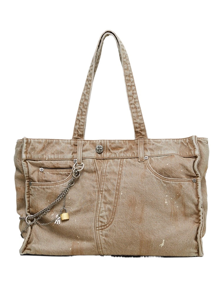 Compass Badge Patina Leather Flip Bag Medium Caramel Patina