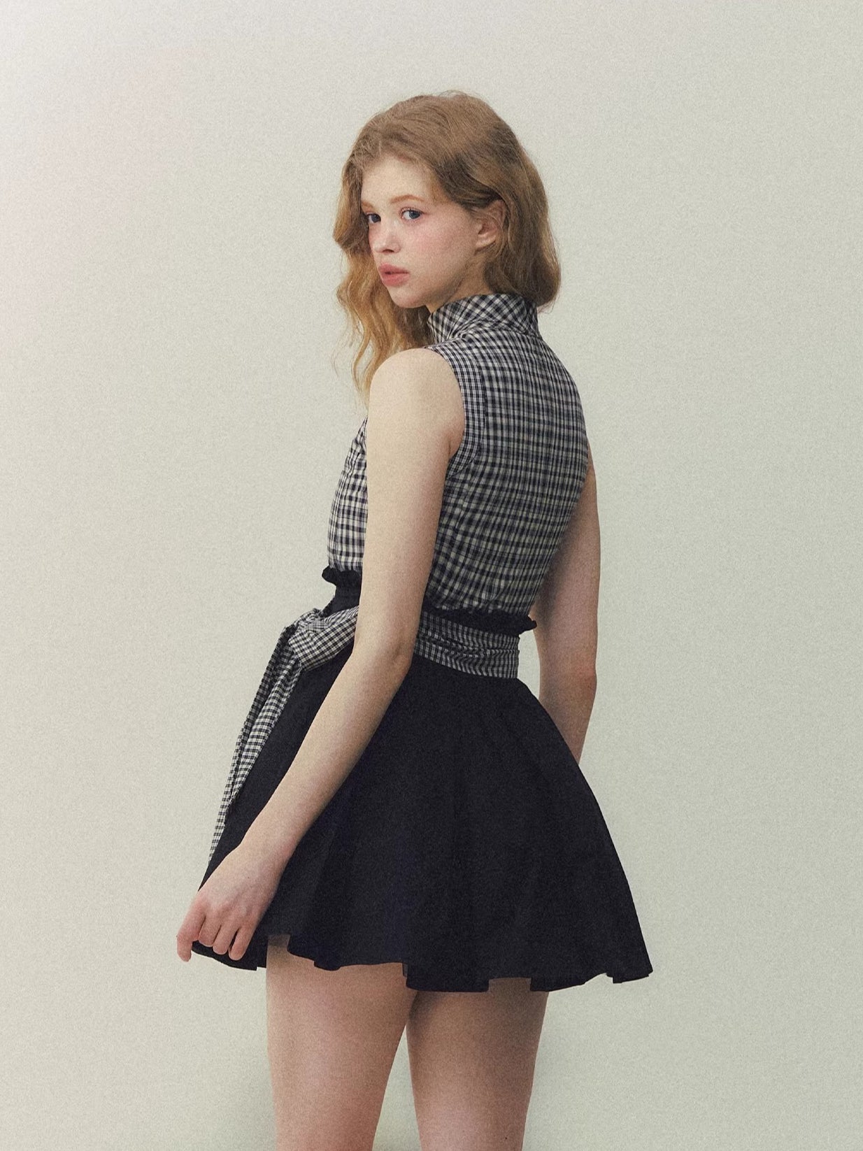 Black Plaid Bow Puff Dress