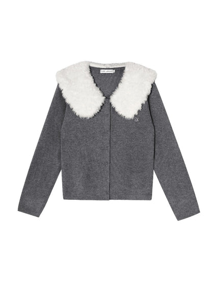 Wool Detachable Collar Knit Cardigan