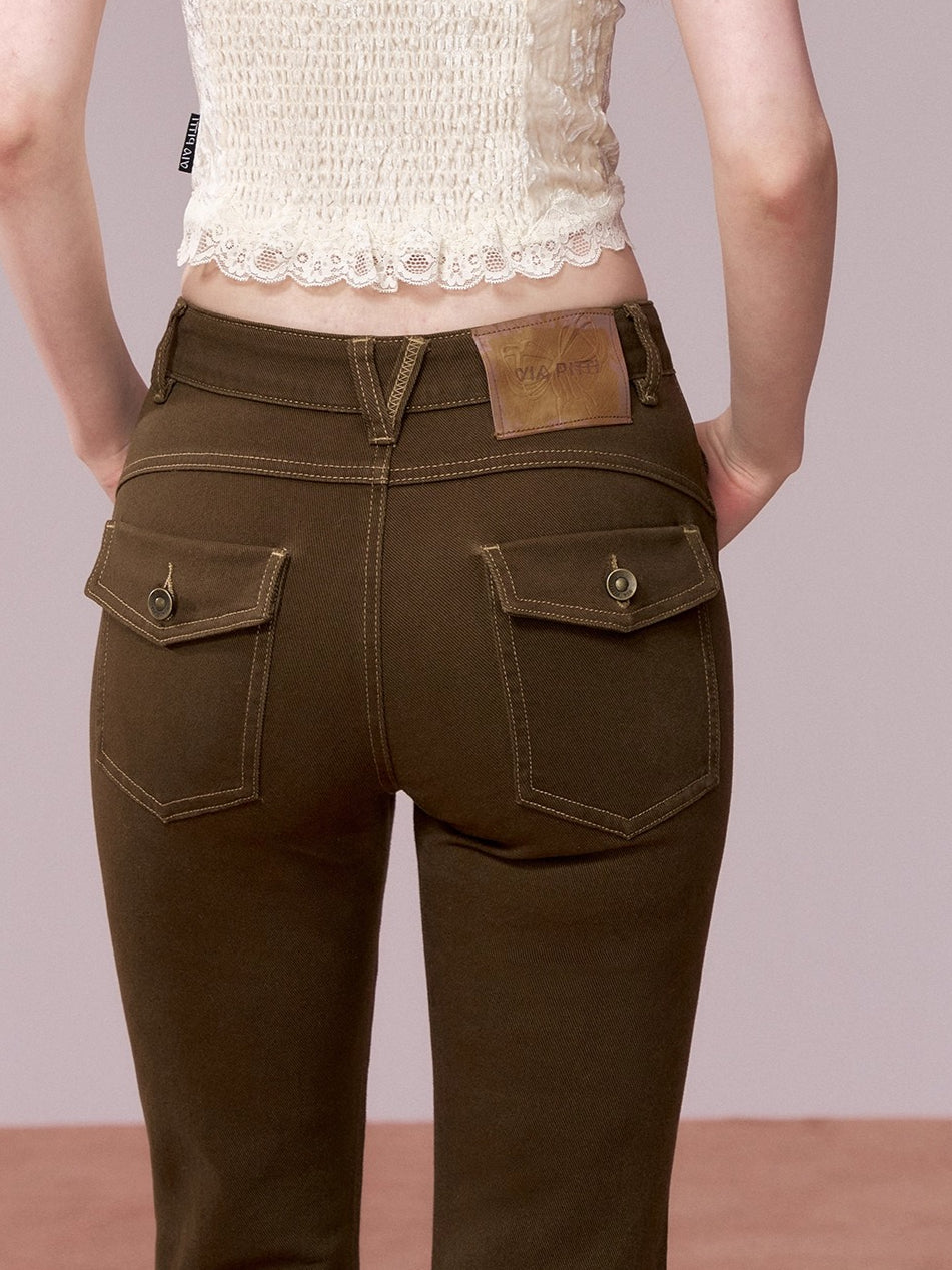 Ripped Hem Fitted Flared Denim Jeans