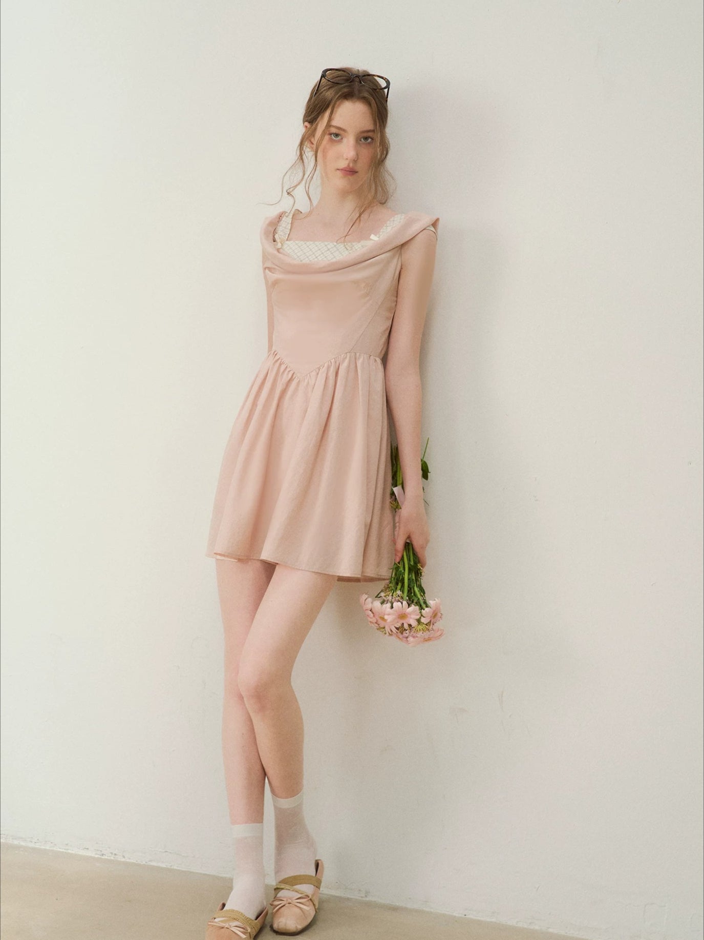 Pink Grid Drape Dress