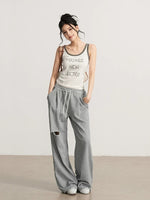Gray & Beige Distressed Wide-Leg Pants