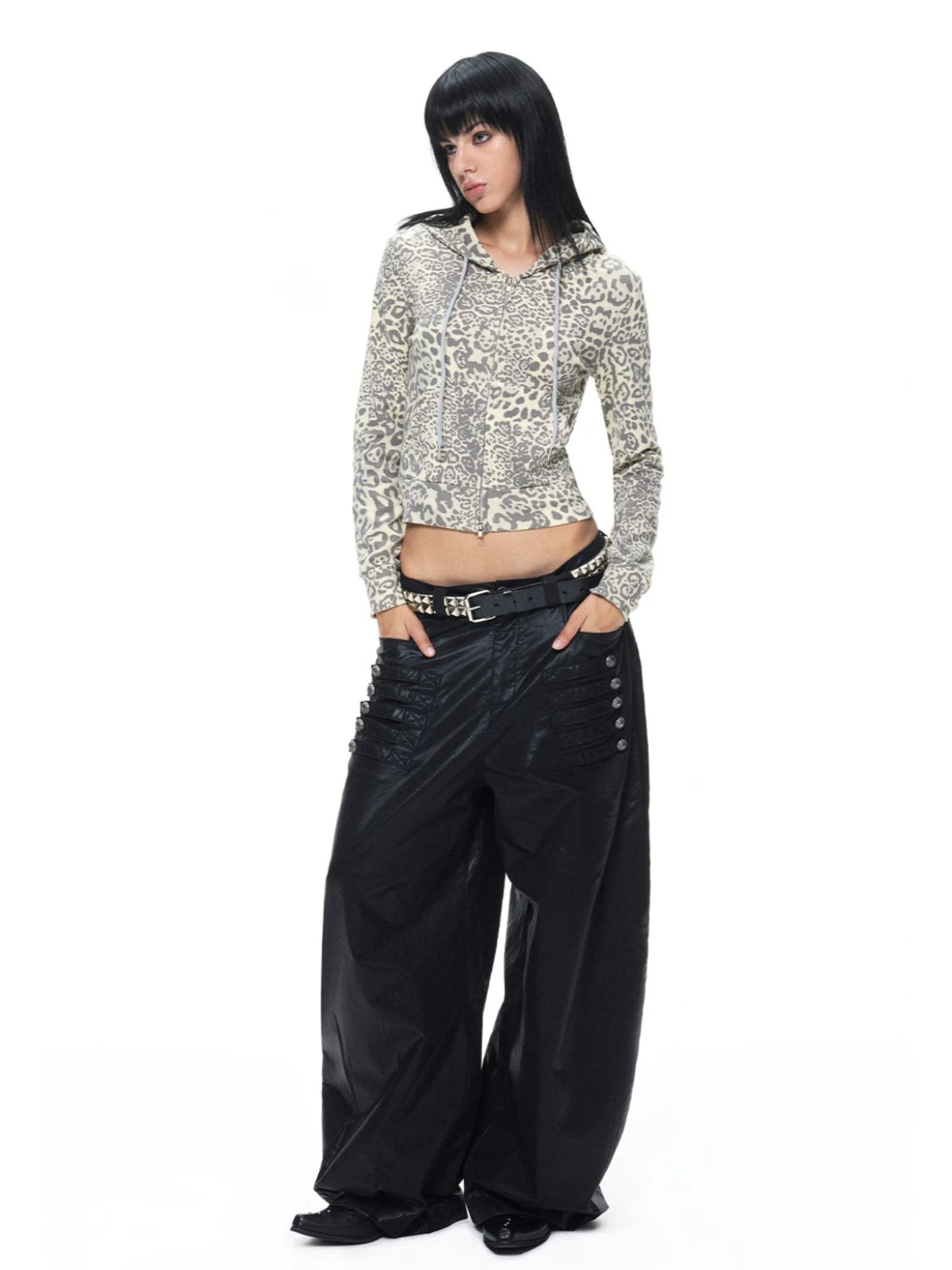 Leopard Print Cropped Zip Hoodie