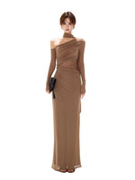Braid Mesh One-Shoulder Maxi Dress