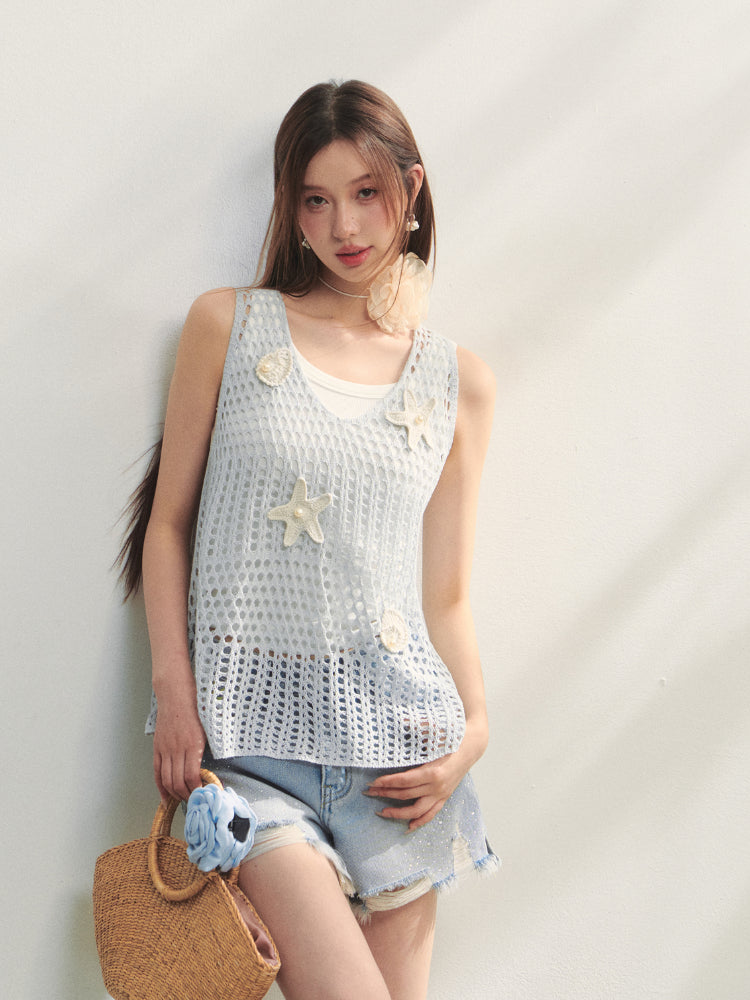 Pearl Crochet Hollow Vest Camisole