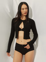 Crew-neck Long-sleeve Knitted Cardigan