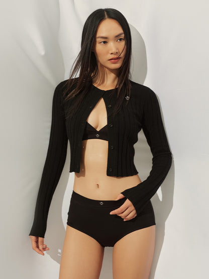Crew-neck Long-sleeve Knitted Cardigan