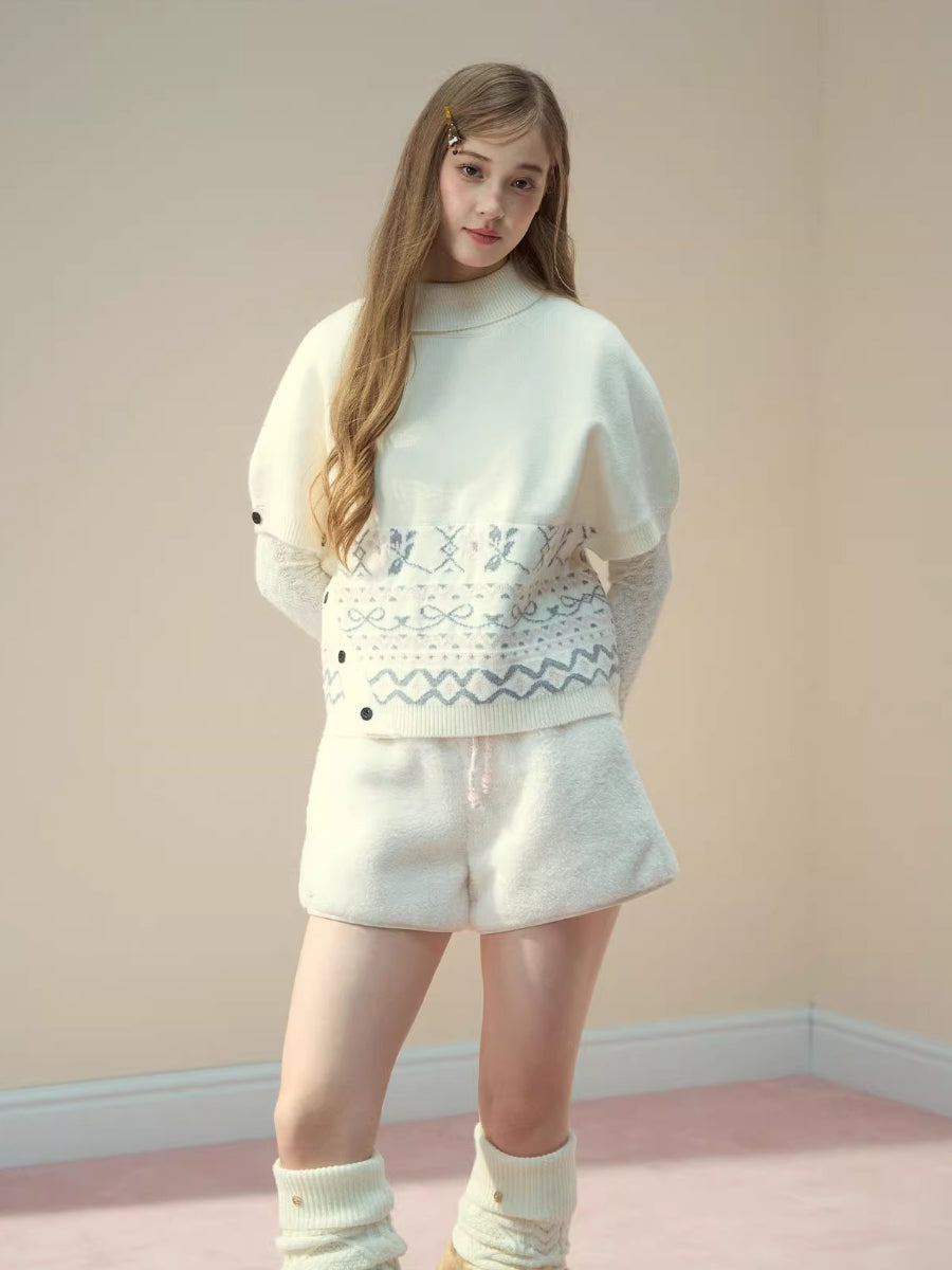 White Faux Shearling Winter Shorts