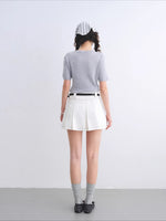Washed Pleated Denim Skirt