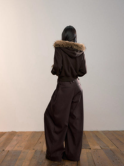 Furry Pom-Pom Hooded Sweatshirt