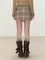 Plaid Trim Cardigan & Mini Skort Set