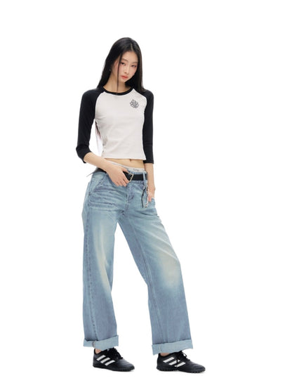 Dark Blue &amp; White Flare Jeans