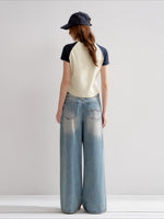 Washed Distressed Wide-Leg Jeans