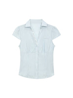 Lace V-Neck Striped Shirt