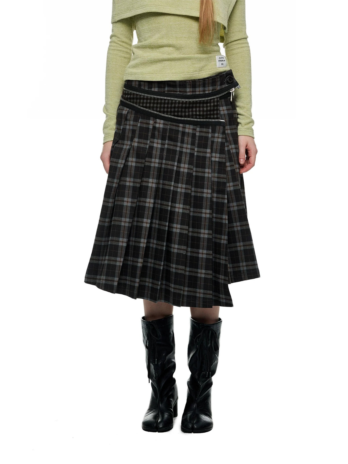 Asymmetric Pleated Midi Skirt
