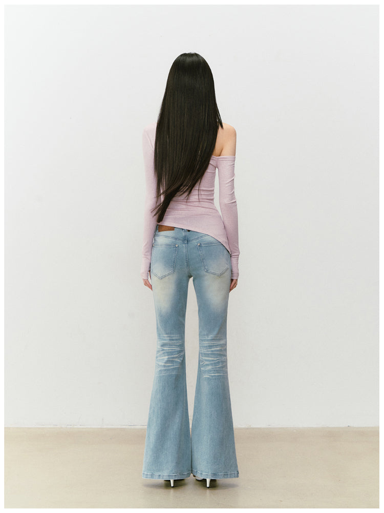 Color-Block Washed Flared Jeans