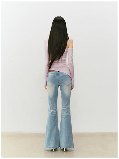 Color-Block Washed Flared Jeans