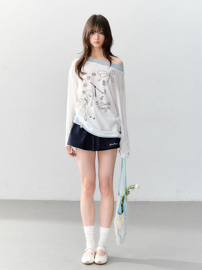 White Clock-Print Polka Dot Tee