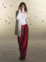 White Rhinestone Knit Off-Shoulder Slim-Fit T-Shirt